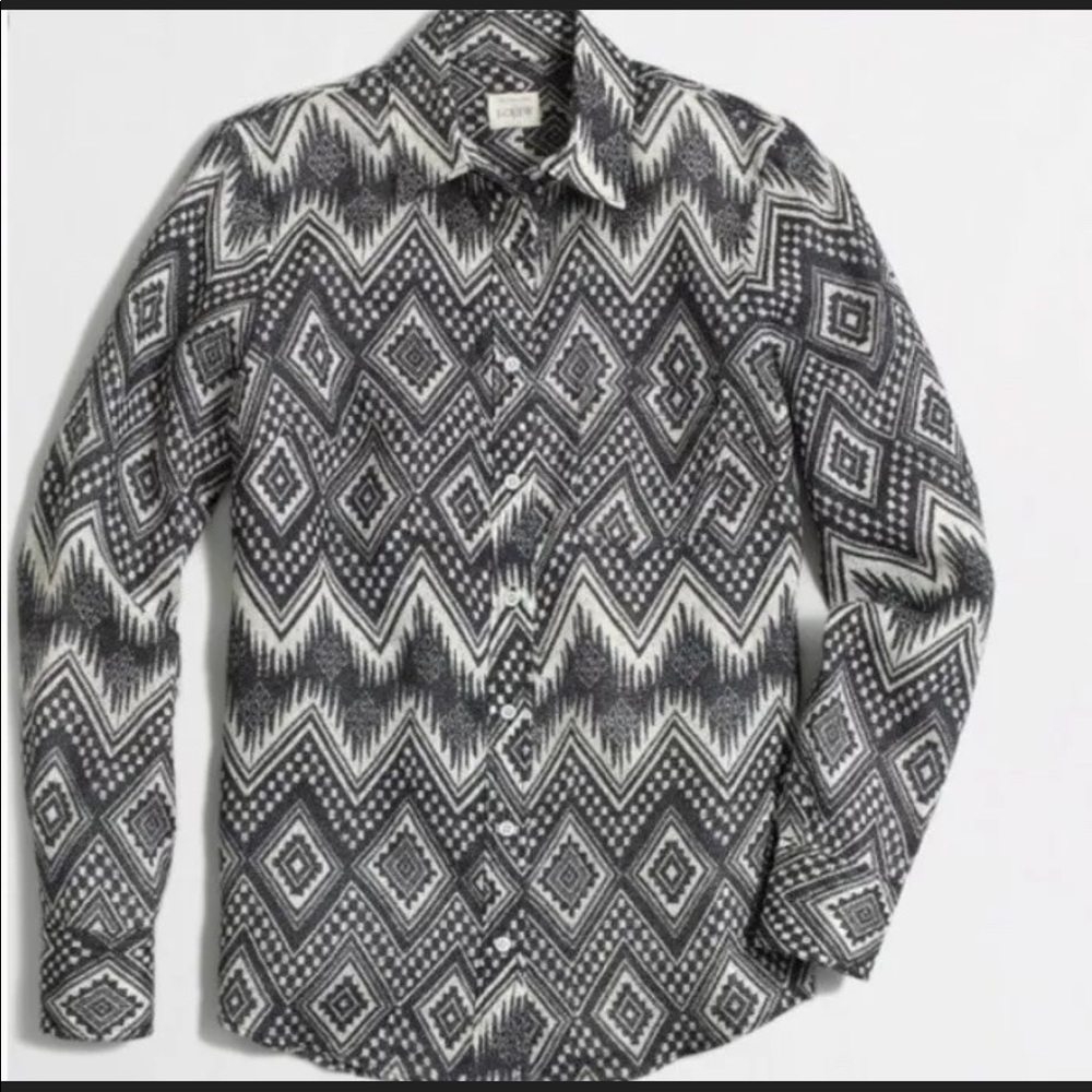 J Crew Factory Perfect Shirt Gray/Ivory Linen